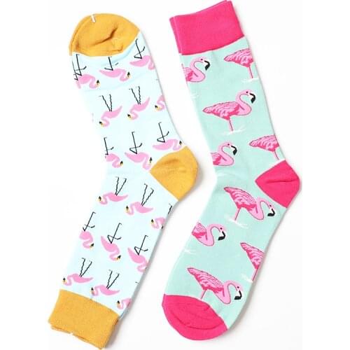 Fashion Cotton Crew Women Men Socks Hip Hop Harajuku Fixed Gear Street Tide Novelty British Style Happy Funny Flamingo Sock