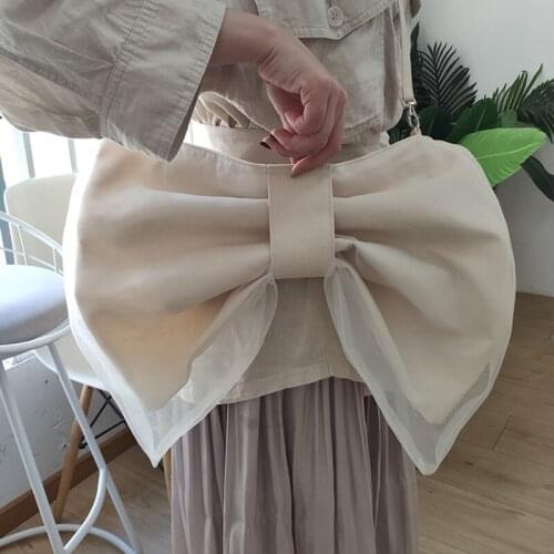 New fashion Japanese niche design shoulder bag sense ladies bow knot canvas handbag cute purse 01-SB-sjxzhd