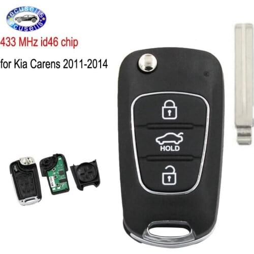Upgraded Flip Remote Key Fob 3 Button 433MHz ID46 Chip for Kia Carens 2011-2014
