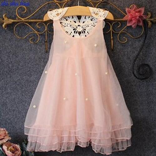 1-8 years girl clothes summer dress knitted net yarn embroidery stitching hollow princess dresses fashion quality child clothing