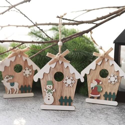 Christmas decorations wooden small house pendant Santa Claus snowman decorative accessories christmas ornaments christmas