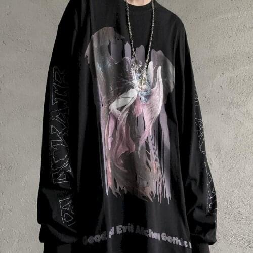Long-sleeved T-shirt Demon Goddess Dark High Street Gothic Retro abstinence ins funeral Long-sleeved T-shirt oversize tide
