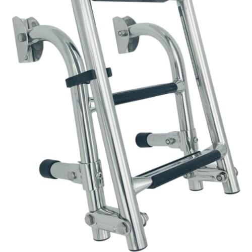 Marine Boat Foldable 3 Step Ladders -Stern Mount with Rubber Grips, Stainless Steel