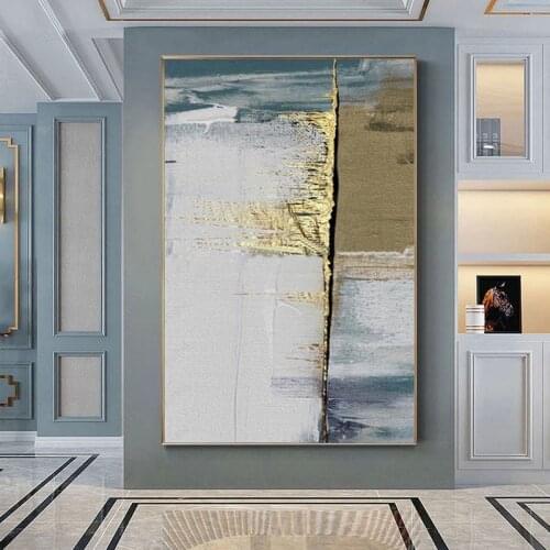 Modern Abstract Handmade Oil Painting Gold Foil Art Painting Golden Gray White Gorgeous Abstract Canvas Wall Decoration Painting