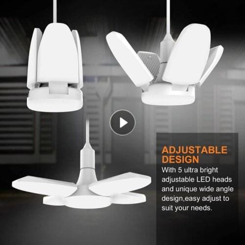 E27 38w Led Lamp Ceiling Fan Led Light Foldable Fan Blade Adjustable Angle Home Garage Lighting Deformable Workshop Lamp 4 Panel