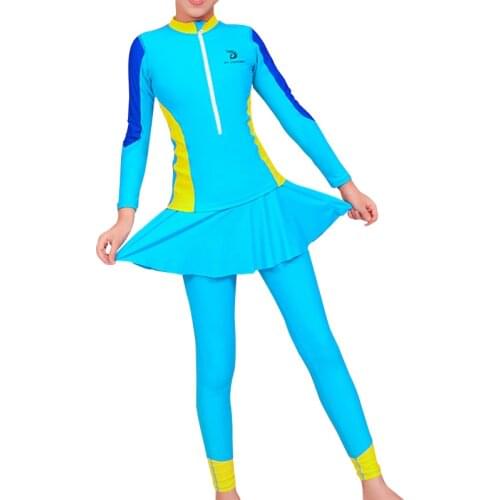 UPF50+ Girls Full Body Rashguard Swimsuit One-Piece Zipper Long Sleeve Big Girl Children Swimweaer UV Protective Beach Wear