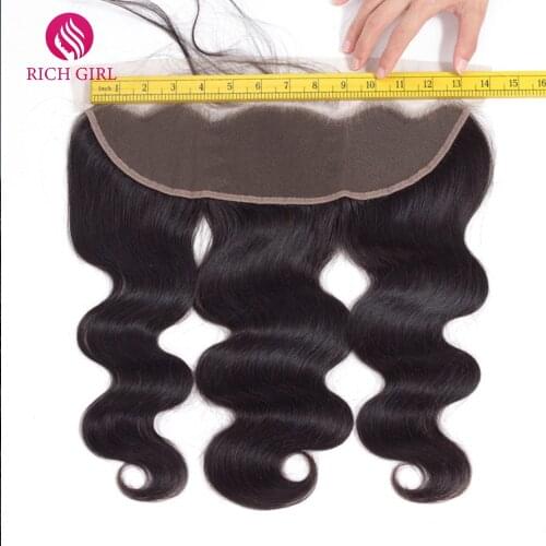 Richgirl Body Wave 13x4 Lace Frontal With Baby Hair Peruvian Black Natural Hairline Free Part Remy Human Hair Lace Closure
