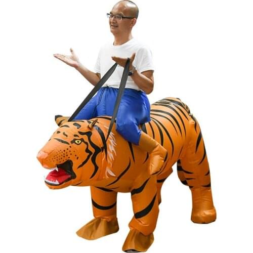 Adult Animals Riding Tiger Inflatable Costumes Woman Men Halloween Cosplay Cartoon Mascot Doll Party Role Play Dress Up Outfit