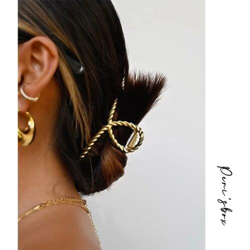 PerisBox 3 Designs Matte Gold Bamboo Twisted Hair Claws Continuous Chain Hair Clips for Women Simple Minimalist Hair Jewelry