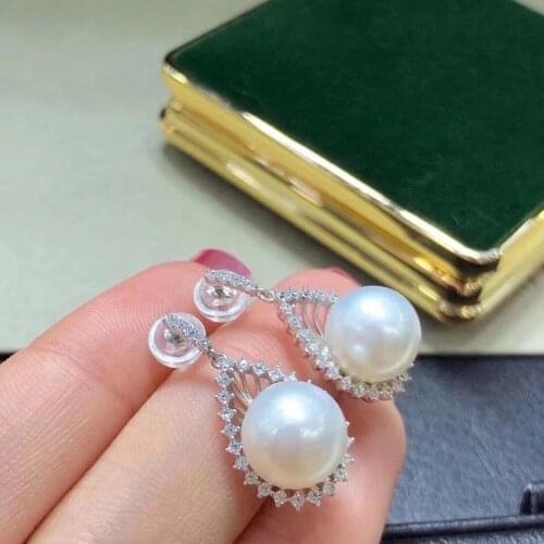 D801 Pearl Earrings Fine Jewelry 925 Sterling Silver 9mm Nature Fresh Water White Pearls Drop Dangle Earrings for Women