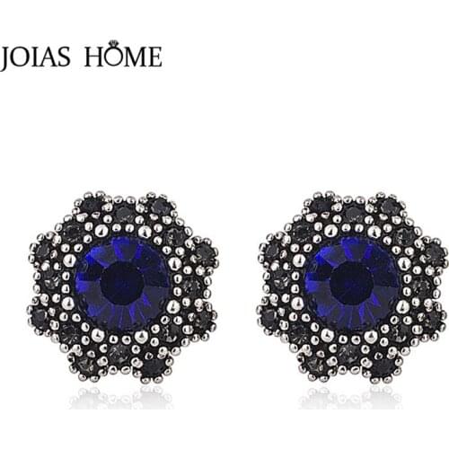 JoiasHome Flower shaped Vintage Silver 925 Jewelry Gemstones Sapphire Earrings for Women Ear Studs Anniversary Gift Wholesale