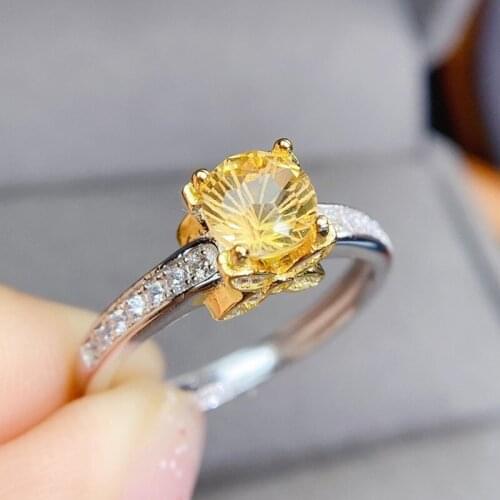 Natural real yellow citrine square flower ring Free shipping 6*6mm 0.7ct gemstone 925 sterling silver Fine jewelry J215271