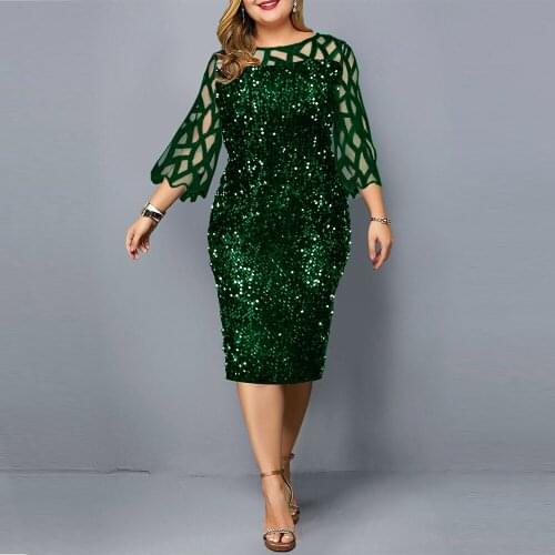 Womens Summer Dress Elegant Sequin Evening Wedding Dress 2021 New Fashion Green Party Dress Ladies Mesh Sleeve Casual Outfits