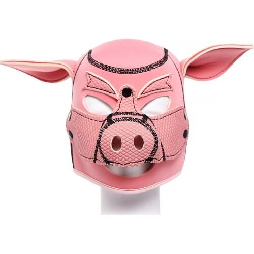 SM Slave Hood Soft Padded Neoprene Pink Pig Head New Party Pig Mask Bdsm Bondage Pig Roleplay Erotic Mask Sex Toys For Women Men