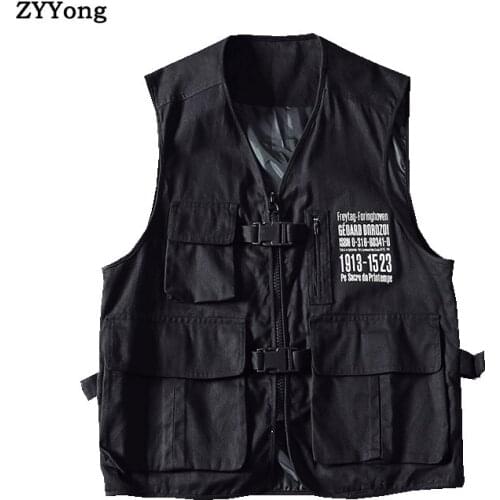 Cotton Cargo Vest Men Casual Multi-Pocket Military Photography Sleeveless Jacket Streetwear Youth Gilet Coat Waistcoats Clothing