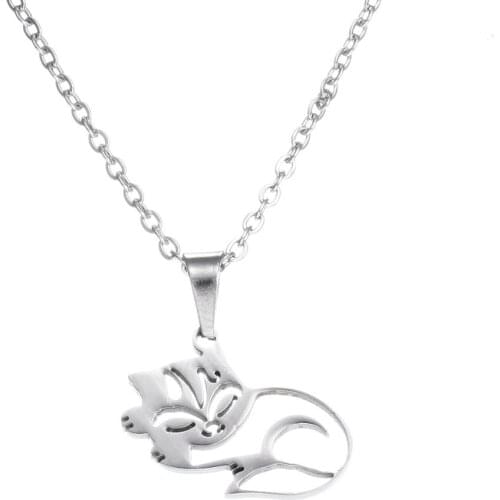 1Pc New Fashion Hollowed Lying Cat Pendant Necklaces Women Simple Long Chain S Necklace Stainless Steel Party Gift