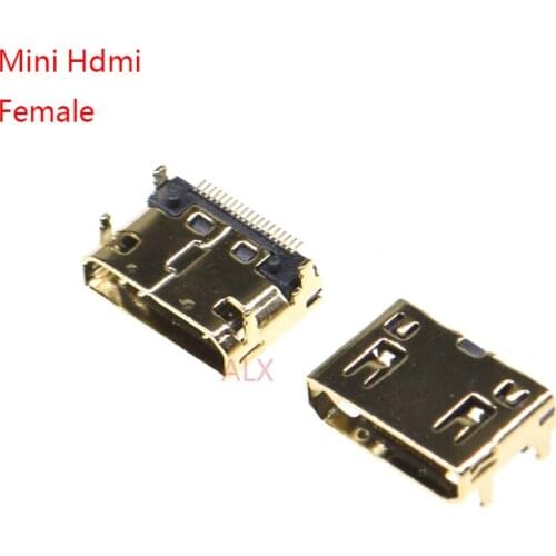 10pcs Mini HDMI-compatible Female Connector SMD 19 pin Reflow Solderable Right Angle Surface Mound PCB Rohs Receptacle