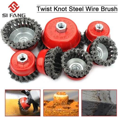 2.5"-6" Twisted Steel Wire Cup Wheel Quick Rust Clean Angle Grinder Brush Strong Paint Remove Rotary Twist Knot Deburring