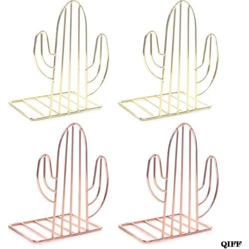 2PCS/Pair Creative Cactus Shaped Metal Bookends Book Support Stand Desk Organizer Storage Holder Shelf Aug. 14