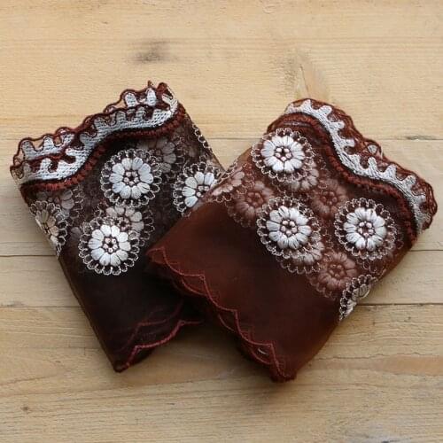 3 yard delicate Brown embroidery cotton mesh embroidery lace DIY decoration