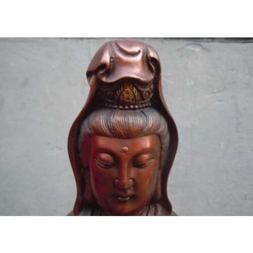 30" China red bronze carved Buddhism dragon Kwan-yin buddha Sculpture statue
