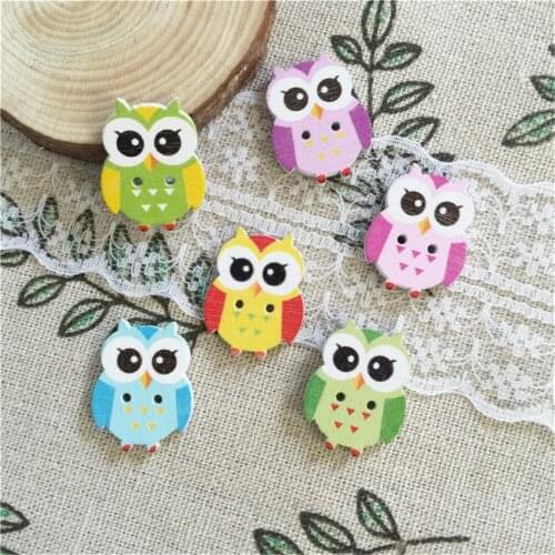 50pcs 25x19mm Wooden Owls Buttons Mixed Sewing Accessories Fancy 2 Holes Button Embellishments DIY Crafts For Cardmaking