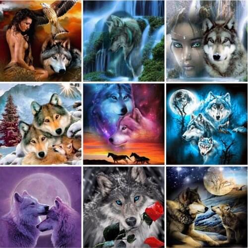 DIY Wolf 5D Diamond Painting Full Round Drill Rhinestone Animal Diamond Embroidery Cross Stitch Kits Home Decor Drop&ship Gift