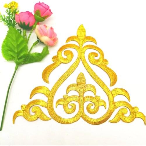 Iron On Appliques Gold Embroidery Lace Diy Costumes Appliques Apparel Trim Stick Patches 19*17cm