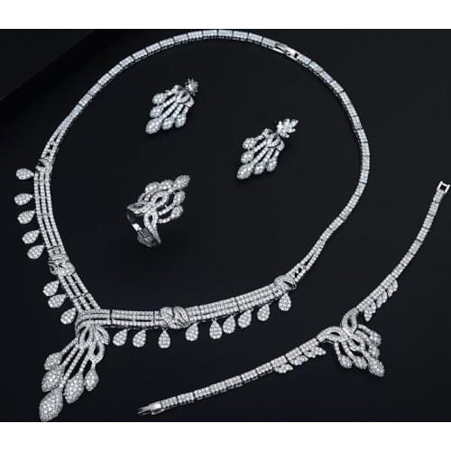 Be 8 Gorgeous Long Geometric Design Earrings and Necklace Set Cubic Zircon Wedding Bride Jewelry Sets for Women Party Gift S450