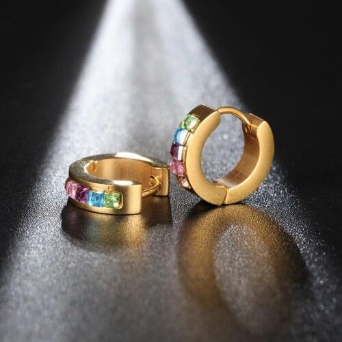 Beiliwol Small Hoop Earrings for Women 316L Stainless Steel Gold-Color High Polished AAA Cubic Zirconia Brinco Bijoux Wholesale