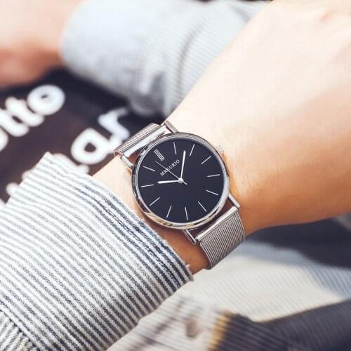 Zegarek Damski Fashion Mesh Belt Women Watches High Quality Stainless Steel Quartz Watches Ultra Thin Men Watch Reloj Mujer Drop