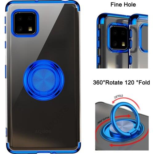 Case for Sharp Aquos Sense 4 Plating Finger Ring Bracket Car Holder Lens Protective Soft Silicone Transparent Airbag Back Cover