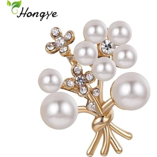 Hongye Retro Bouquet Pearl Crystal Irregular Brooches Pins For Women Sweater Party Bridal Wedding Fine Jewelry New Fashion
