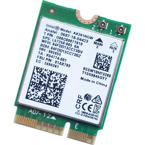 Intel Wi-Fi 6 AX201 Bluetooth 5.0 Dual Band 2.4G/5G Wireless NGFF Button E CNVi Wifi Card AX201NGW 2.4Ghz / 5Ghz 802.11ac / ax