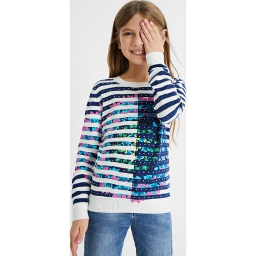 Spain 2021 girls' Diamond Inlaid T-shirt Long Sleeve Stripe Spring And Autumn Sweater