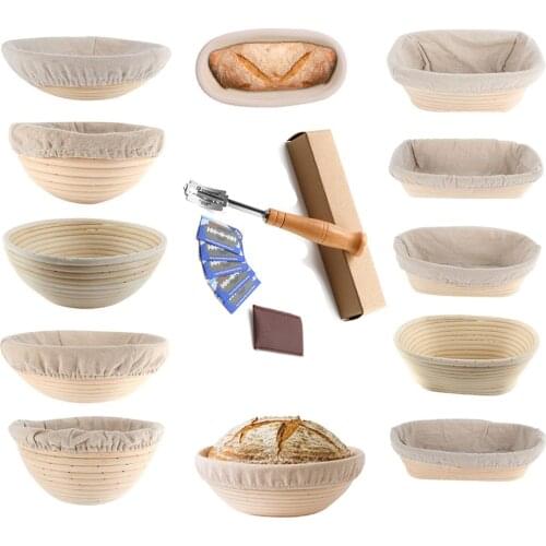 Bread Basket Bread Cutter Set Handmade Rattan Bread Banneton Set Bread Proofing Baskets Round/Oval Sourdough Basket Bakery Cafe