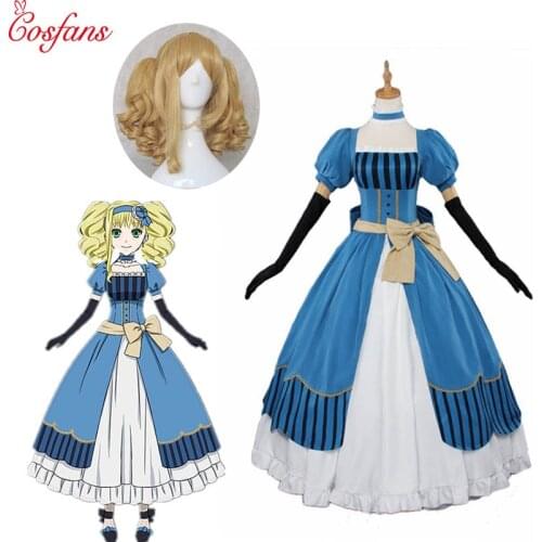 7PCS Black Butler Kuroshitsuji Elizabeth Midford（Lizzy）Party Luxury Dress Cosplay Costume Full Set Princess Clothing And wig