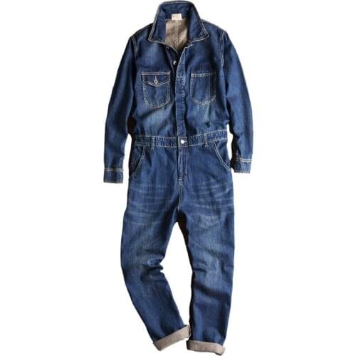 Monos vaqueros de manga larga para hombre, mono con solapa, pantalones vaqueros azules, pantalones Cargo de Hip Hop, pantalones