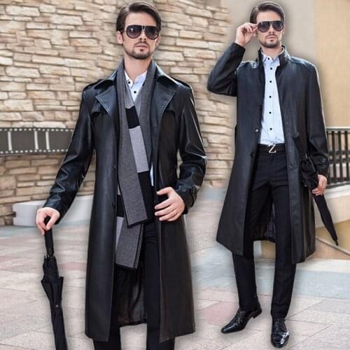 Free shipping Brand Mens Long leather jacket Men Plus Size Sheep skin Outwear Suit collar coat male Fashion Leather trench coat