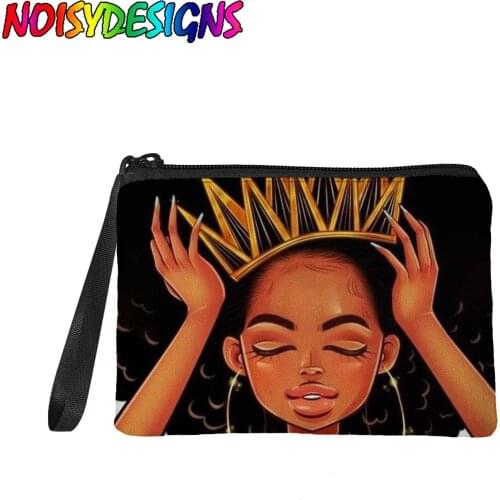 NOISYDESIGNS Black Girl Magic Small Coin Bag Afro Lady Print Wallet Female Zipper Wallet Headset Bag Handbag for Girls monedero