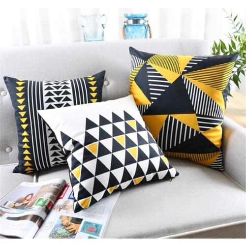 New Geometric Cushion Cover Home Decor Yellow Black Striped Decorative Pillow Case Cojines Decorativos Para Sofa Pillow Cover