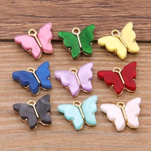 10Pcs 14*15mm 9 Color Resin Animal Butterfly Charms for Jewelry Making Pendants Necklaces Cute Earrings DIY Handmade Accessories