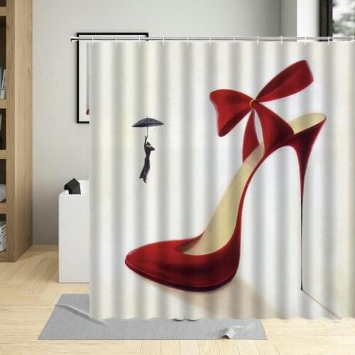 Sexy Red High Heels Girls Home Decor Shower Curtain Set Polyester Fabric Waterproof Hanging Curtains Bathtub Screens With Hooks
