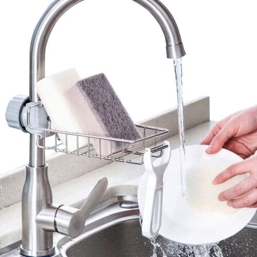 Adjustable Faucet Drainage Shelf Stainless Steel Kitchen Sundries Storage Rack for Bathroom Soap Rag and Sponge organize Holder