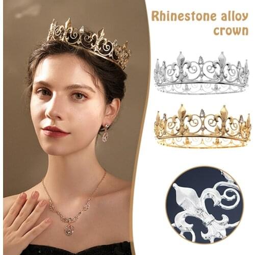 Baroque Retro Luxury Round Crystal Gold Crown Bridal Wedding Jewelry Rhinestone Tiaras Crowns Pageant Hair Accessories