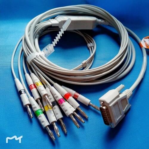 Compatible For Nihon Kohden ECG-1250,ECG-1350 ECG EKG Cable with leadwires 10 leads No resistance, 4.0 Banana/DIN3.0, IEC,TPU