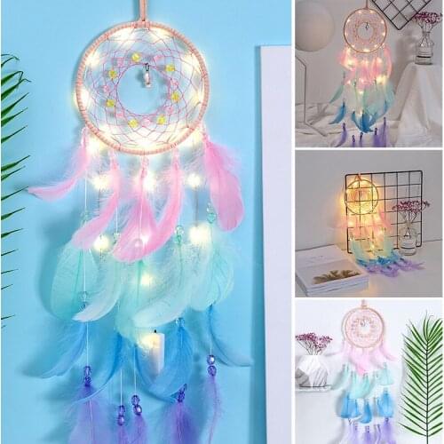 LED Light Dream Catcher Feathers Car Bedroom Home Hanging Decor Ornaments Craft Hanging Ornament ALI88