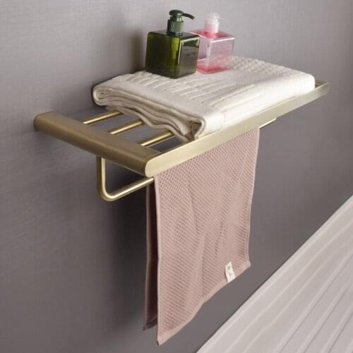 Stainless Steel Towel Rack Punch-Free Shower Holder Bathroom Accessories Folding Wall Organizer Hook Hanger Gold Storage Shelf