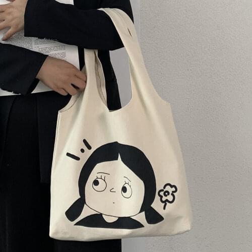 Large Capacity Women Canvas Shoulder Bag Cartoon Girls Casual Tote Purse Handbags Female Daily Shopping Bags Cute Shopper Bag
