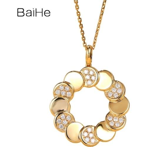 BAIHE Solid 18K Yellow Gold 0.35ct Natural Diamonds Fine Jewelry Making Wedding Gift Trendy Beautiful Round Pendant Women